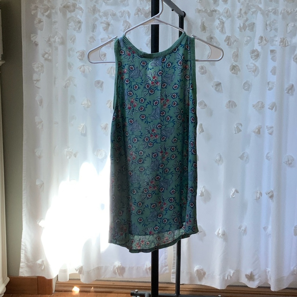 LOFT Green Floral Tank Top